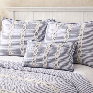 Madison Park Rope Stripe Pillow Shams & Accent Pillow King Blue & White Set of 3